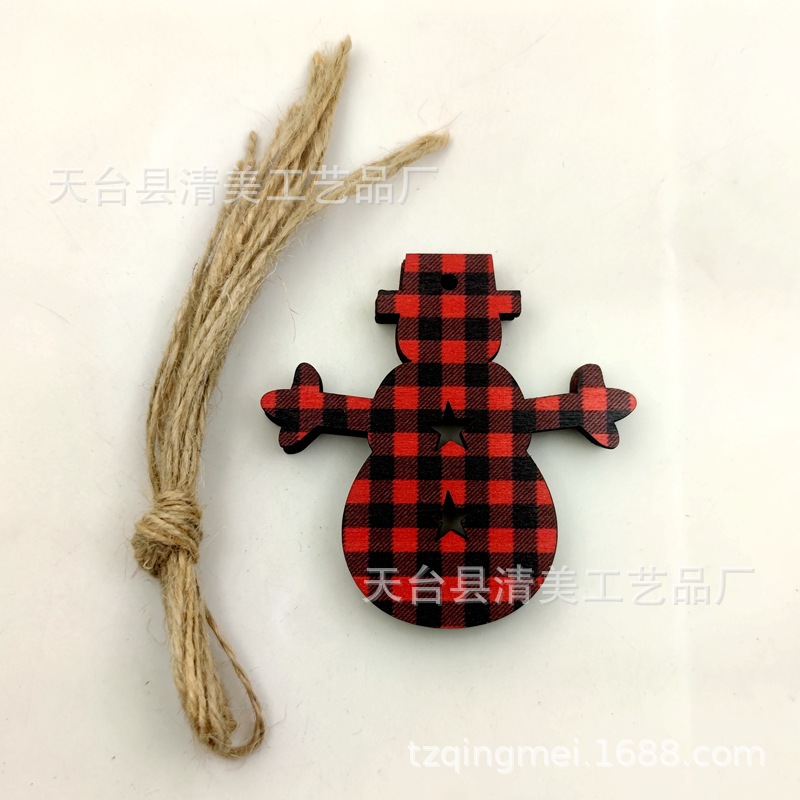 33 rojo y negro Plaid SERIE DE Navidad madera chips colgantes decorativos de Navidad se pueden combinar libremente con 10 piezas en un paquete