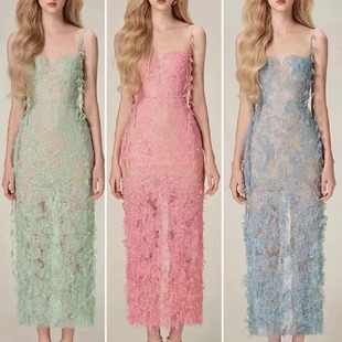 Vietnam 11-Sense Heavy-Duty Three-Dimensional Floral Sequin Lace Sheer Mesh Party Dress for Women