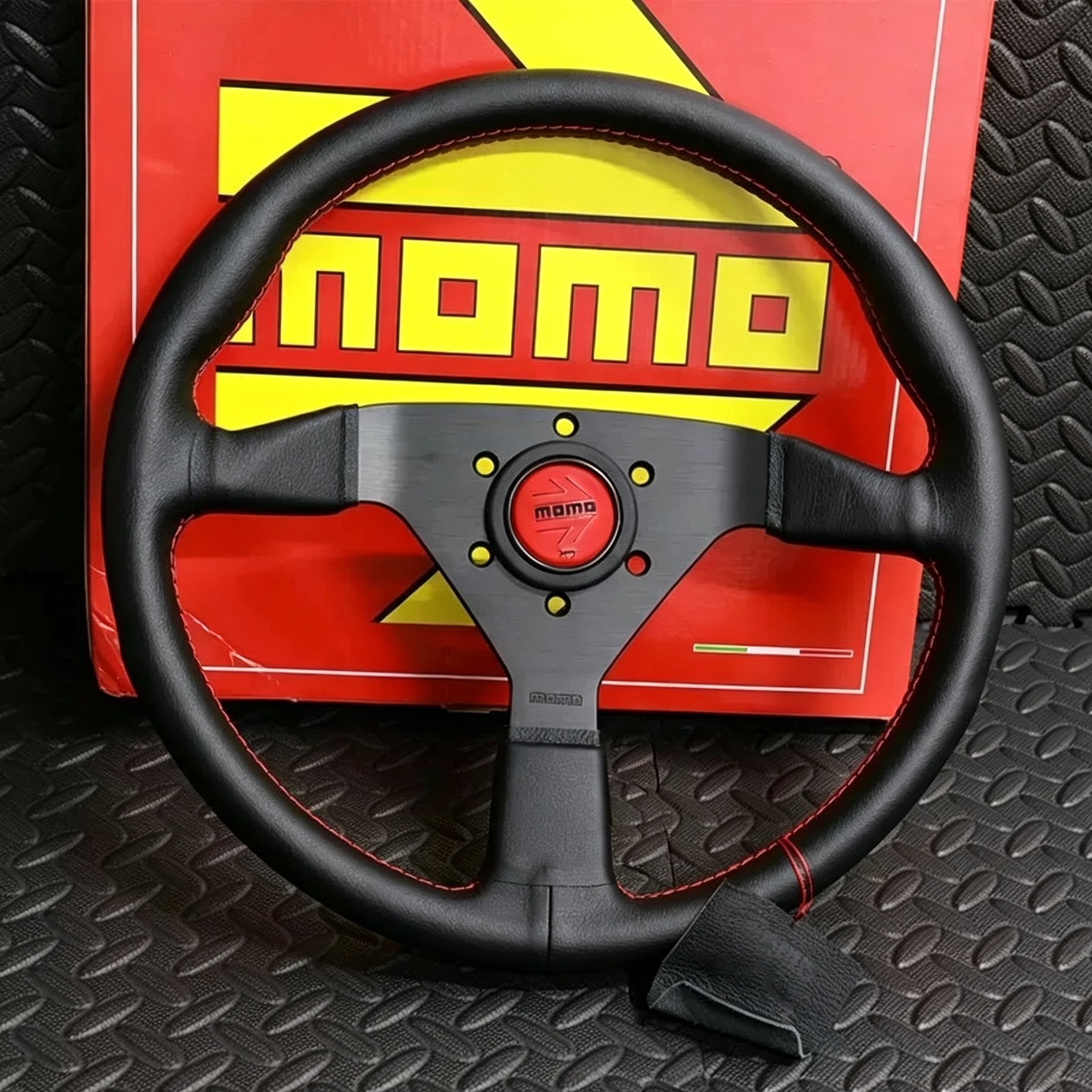 14inch Modified genuine leather car steering wheel V1 flat double-line 5mm thickened bracket drift racing steering wheel