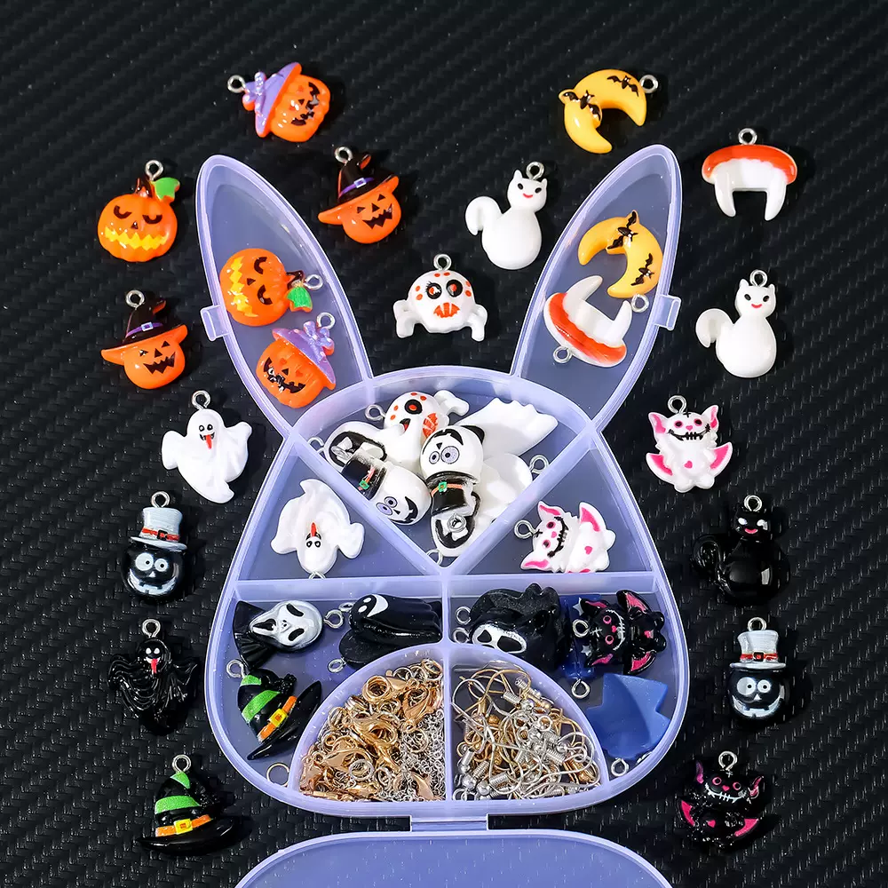 跨境 万圣节南瓜骷髅幽灵diy首饰项链手链礼盒树脂饰品小配件挂饰