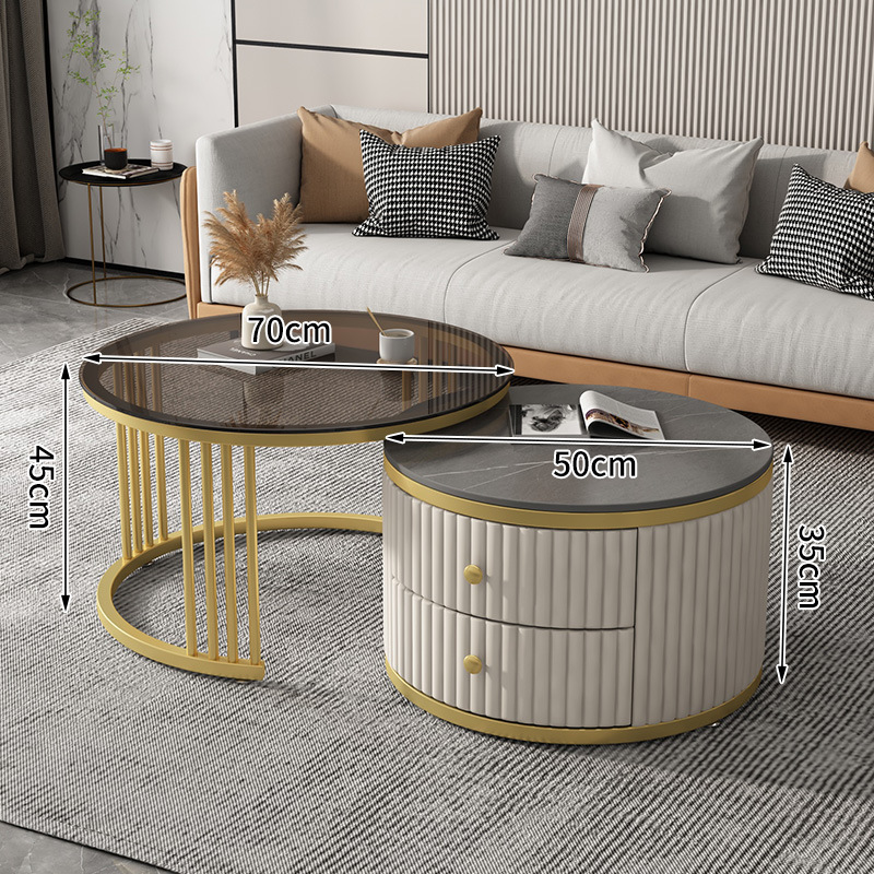 Mesa de café nórdica moderna simple apartamento pequeño Placa de roca mesa de café combinación redonda Luz de lujo sala de estar mesa de té en casa estilo crema
