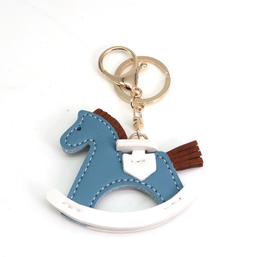 Best selling leather rocking horse key chain accessories pony pendant bag pendant cartoon small wooden horse key chain