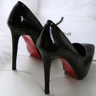 Sexy Pointed Elegant Super High Heels Waterproof Platform Stiletto Nightclub Patent Leather Single Shoes Women's Spring and Autumn Pink 12cm Shallow Mouth