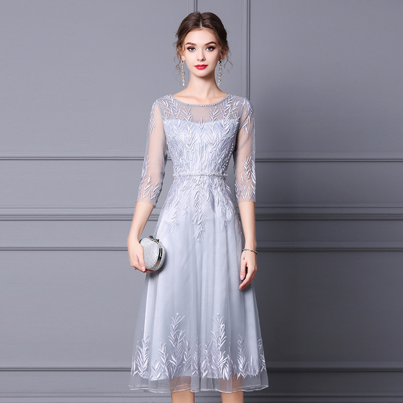 Zhili High-End Spring Dress 2026 New Model with Heavy Beading and Embroidery, Mid-Length Formal Occasion Gown