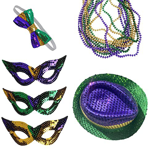 Cross-border mardi gras carnavales máscara collar galvanizado de plástico de color cadena de cuentas conjunto de calcetines suministros de fiesta