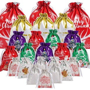 Christmas gift bag cross border 2025 new drawstring gift bag Christmas party aluminum foil candy bag creative packaging bag
