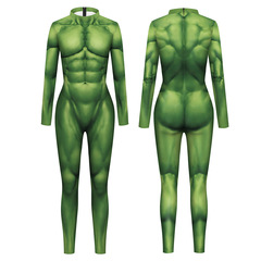 欧米の越境して新型の公演の服装の3d緑色の筋肉のプリントのcos映画の人物のタイトな男女の連体服