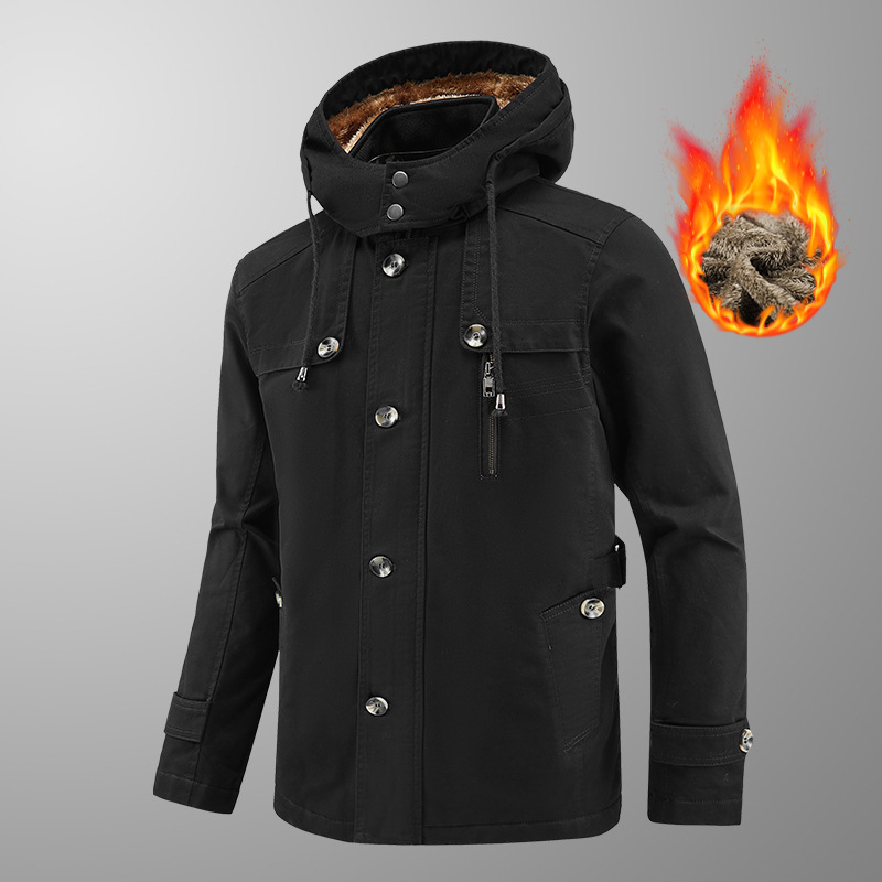 Comercio exterior transfronterizo otoño y invierno nuevo tipo de chaqueta de algodón de terciopelo para hombre con chaqueta de algodón lavado con sombrero para hombre