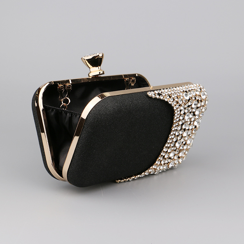 Black Gold Silver Pu Leather Color Block Rhinestone Square Evening Bags display picture 2