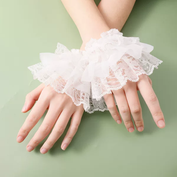 Lace Sleeve Cuffs Lolita Decorative Arm Sleeves Four-Season Korean Style Fake Cuffs Wrist Puff Sleeves Paired with Gloves