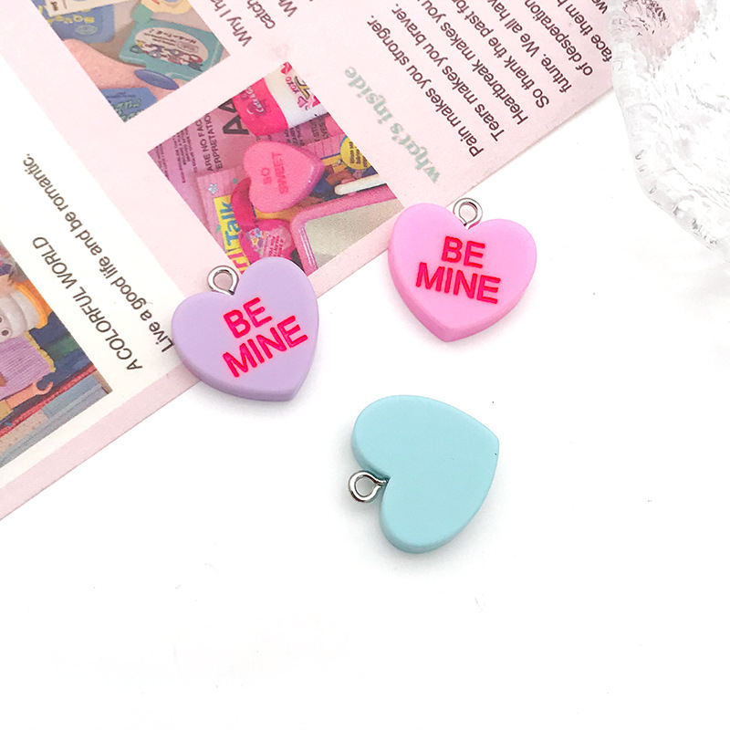 Top-Drilled Drill Orientation 1 Piece 19 * 19mm Resin Zinc Alloy Letter Heart Shape Polished Pendant
