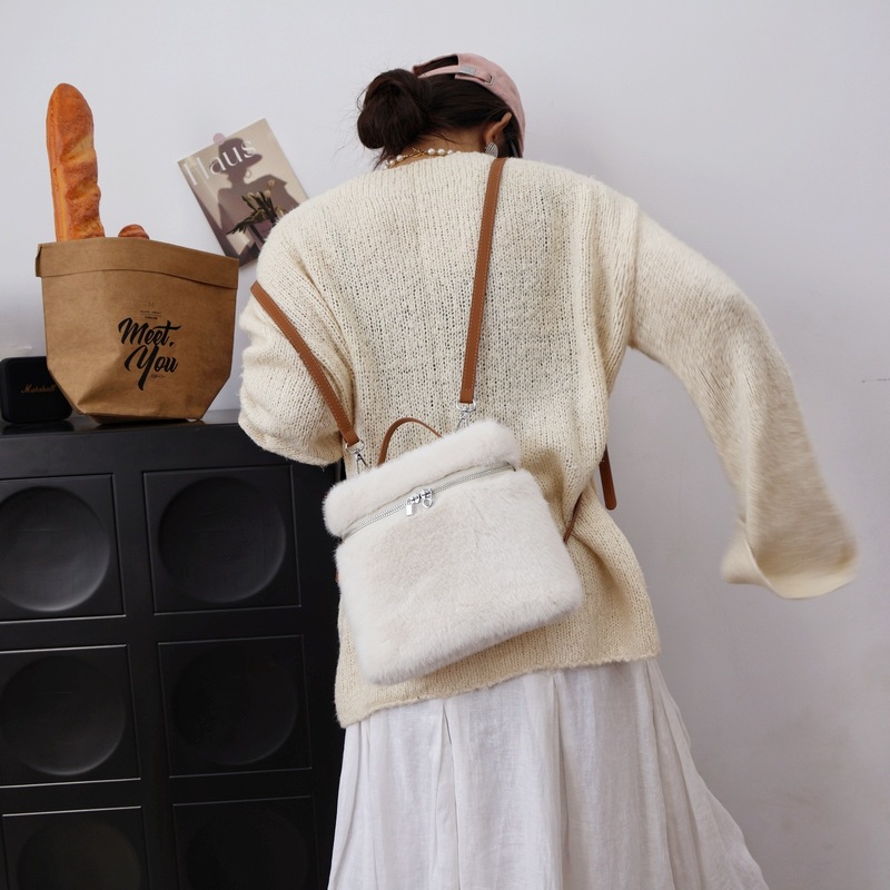 25秋冬新款日韩毛绒手提包仿貂毛双肩包甜美风背包packbag606#|undefined