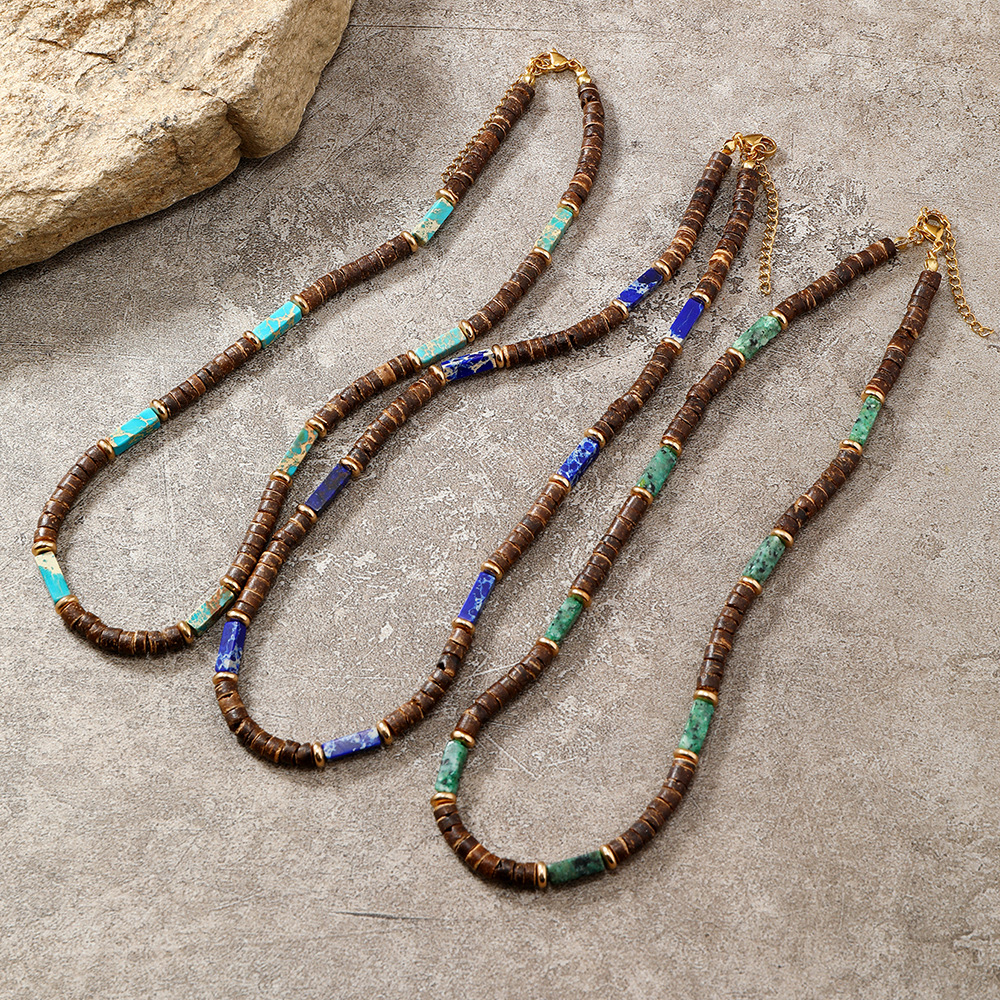 Bohemian style coconut shell natural stone beaded men's simple necklace European and American hip hop turquoise clavicle chain