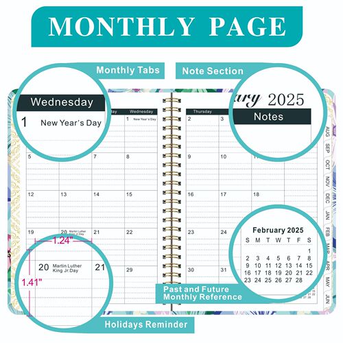 Cross-border Amazon 2024-2025 English Notepad A5 Metal Coil Notebook Weekly Planner