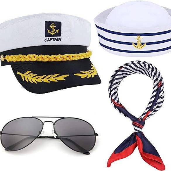 Halloween baile de máscaras capitán marino traje sombrero marino bufandas sombrero capitán gafas de sol sombrero capitán
