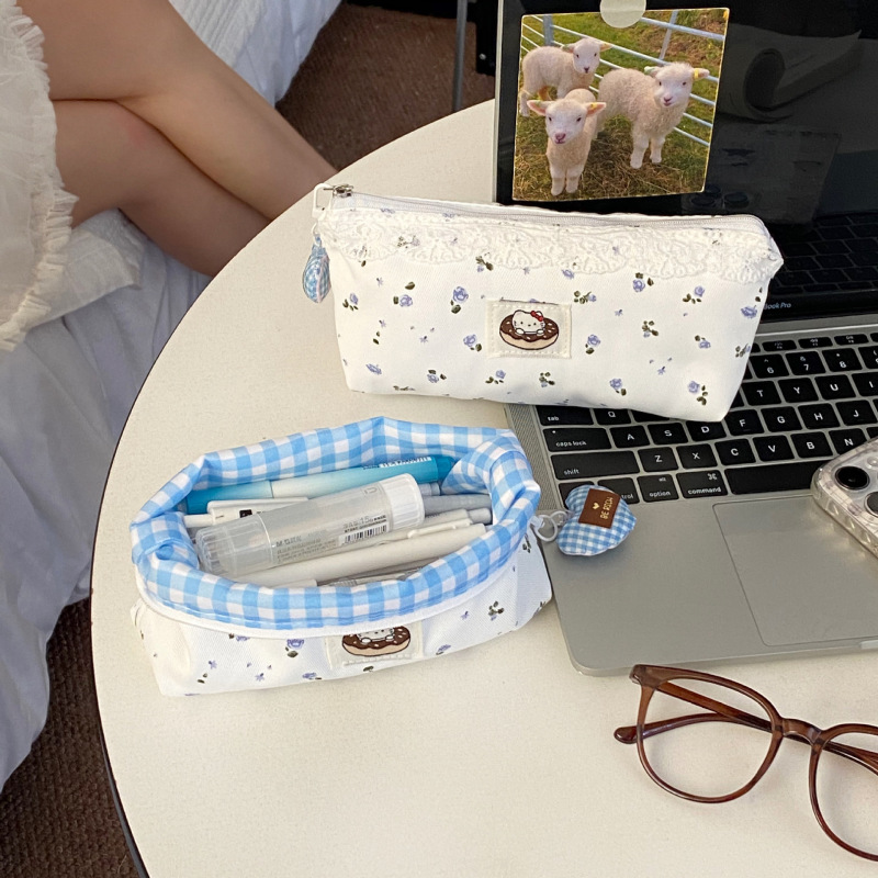 小さな新鮮な花猫鉛筆バッグインスタイル大容量高価値女子学生ポータブル文具箱鉛筆バッグ|undefined