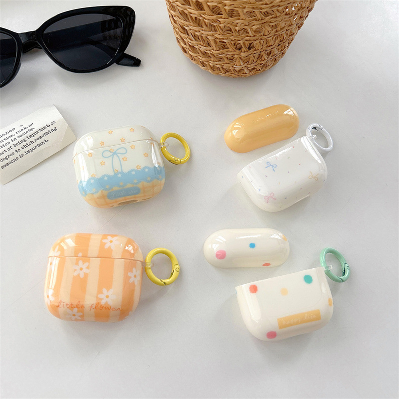 Japanese and Korean Colorful Polka Dot Flower Bow Suitable for Airpods4/Pro3 Headphone Protective Case Cover Second and Third Generation New