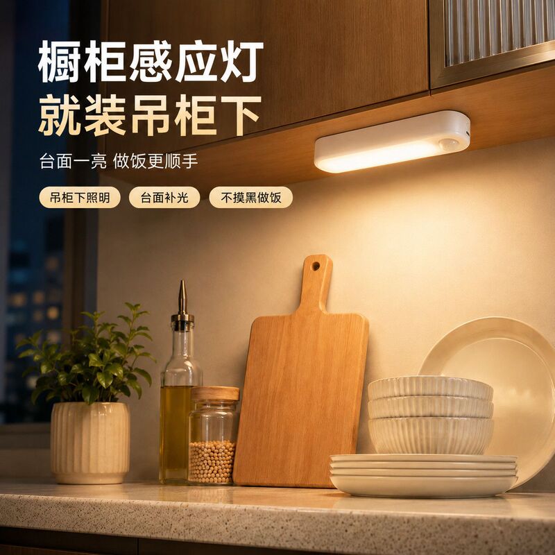 Cabinet Sensor Light, Lighting under the Hanging Cabinet, Countertop Fill Light for More Convenient Cooking, Wireless Installation, Softer Light at Night for Peace of Mind