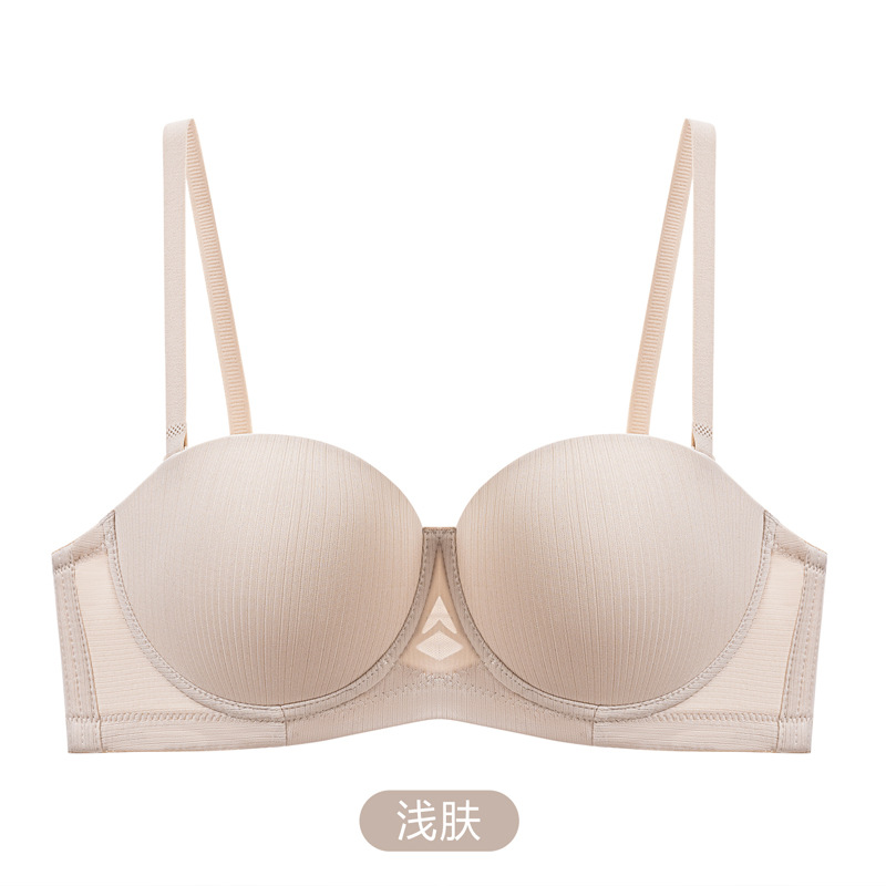 Inventario sexy ropa interior damas media taza brillante sin marcas sujetador de anillo de acero pequeño pecho reunido sin cinturón de hombro ropa interior sujetador