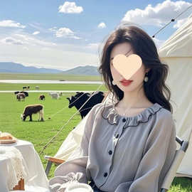 2025爆款独特绝美别致时髦设计感小众灰色木耳边