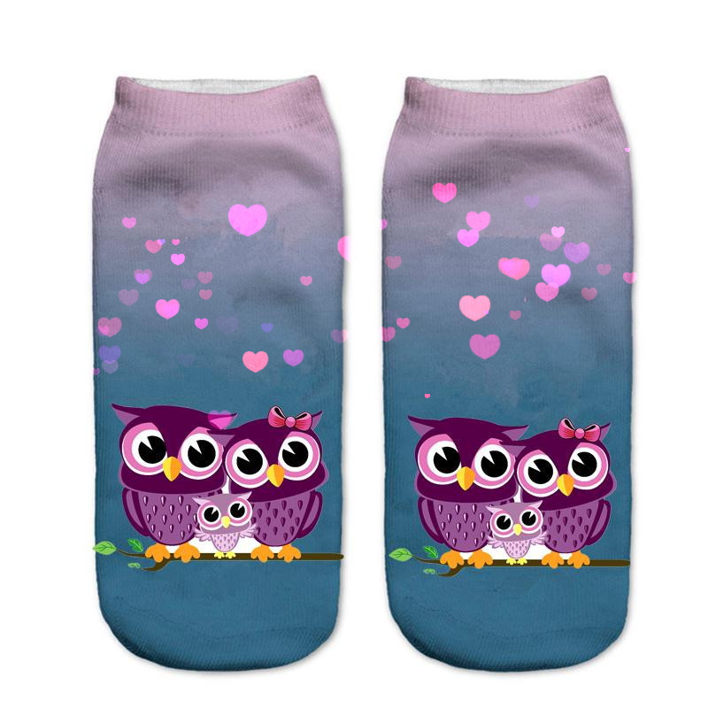 New 3d Printing Short Socks Neutral Socks Kitten owl little owl European and American Women's Socks Wholesale