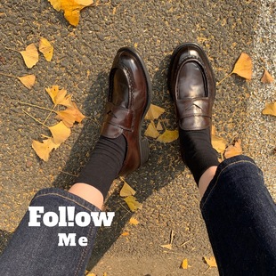 Grape Mom Same Shoes 2025 New Retro British Academy Style Thick Heel Slip-on Shoes Loafers Autumn