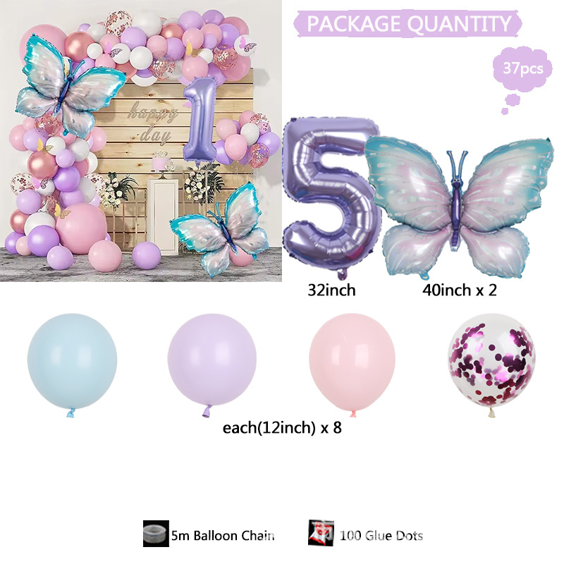 32 pulgadas luz púrpura mariposa digital película de aluminio látex globo traje niñas cumpleaños fiesta decoración regalo