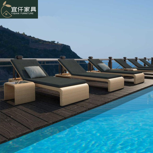 Outdoor reclining chair, patio balcony rattan leisure bed, beach chair, swimming pool hot spring spa club rattan lounge chair