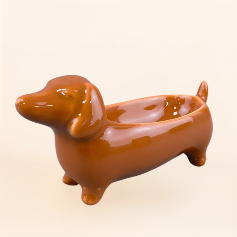 Salchicha de cera de cerámica Plato pequeño para perros Salsa para mojar Plato de sabor Plato de condimento Plato de estilo de perro marrón Plato de salsa de soja de dibujos animados de restaurante Plato de vinagre