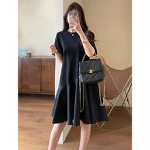巨显瘦亲肤顺滑短袖T恤裙不规则拼接中长款小黑裙女2025夏P0424H