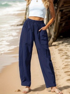 2025 Cross-Border New European and American Women's Solid Color Elastic Band Casual Sports Pants Cross-Border Dropshipping