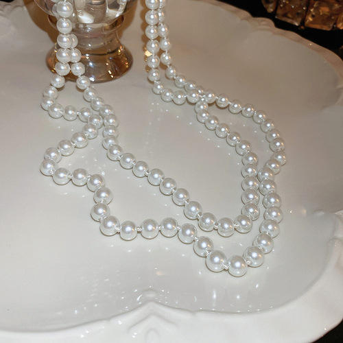 Korean Dongdaemun Trendy Long Pearl Necklace, Unique Light Luxury Minimalist Sweatshirt Chain Fashion and Elegant Accessory for Wholesale