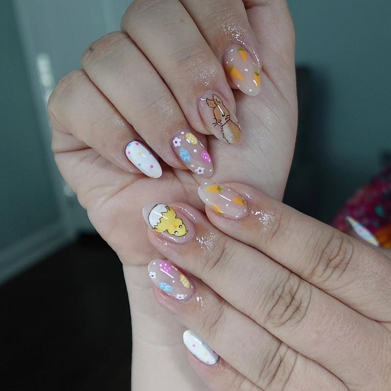 Cute Easter Bunny Nail Art Holiday Polka Dot Chick Nail Tips Medium Round Popular Nail Art Pieces Wholesale Cute Easter Bunny Nail Art Holiday Polka Dot Chick Nail Tips Medium Round Popular Nail Art Pieces Wholesale