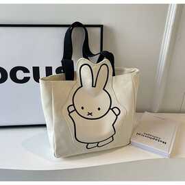 2024质感帆布包学生包单肩补课袋卡通手提补习袋时尚购物包托特