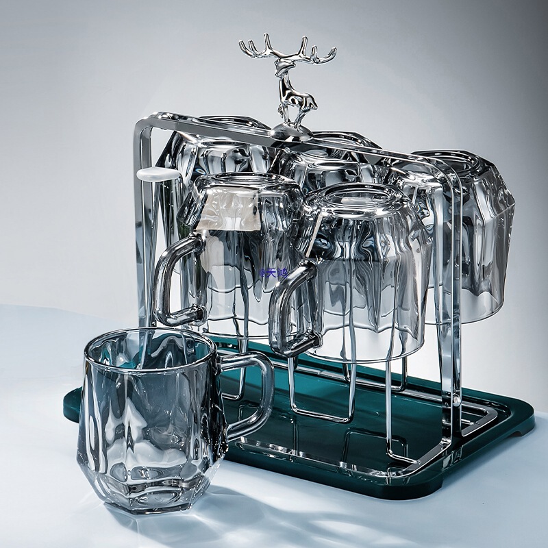 Scandinavian Style Creative Glass Cup Household Water Cup Set with Handle Living Room Drinking Cup Tea Cup 8-Piece Set