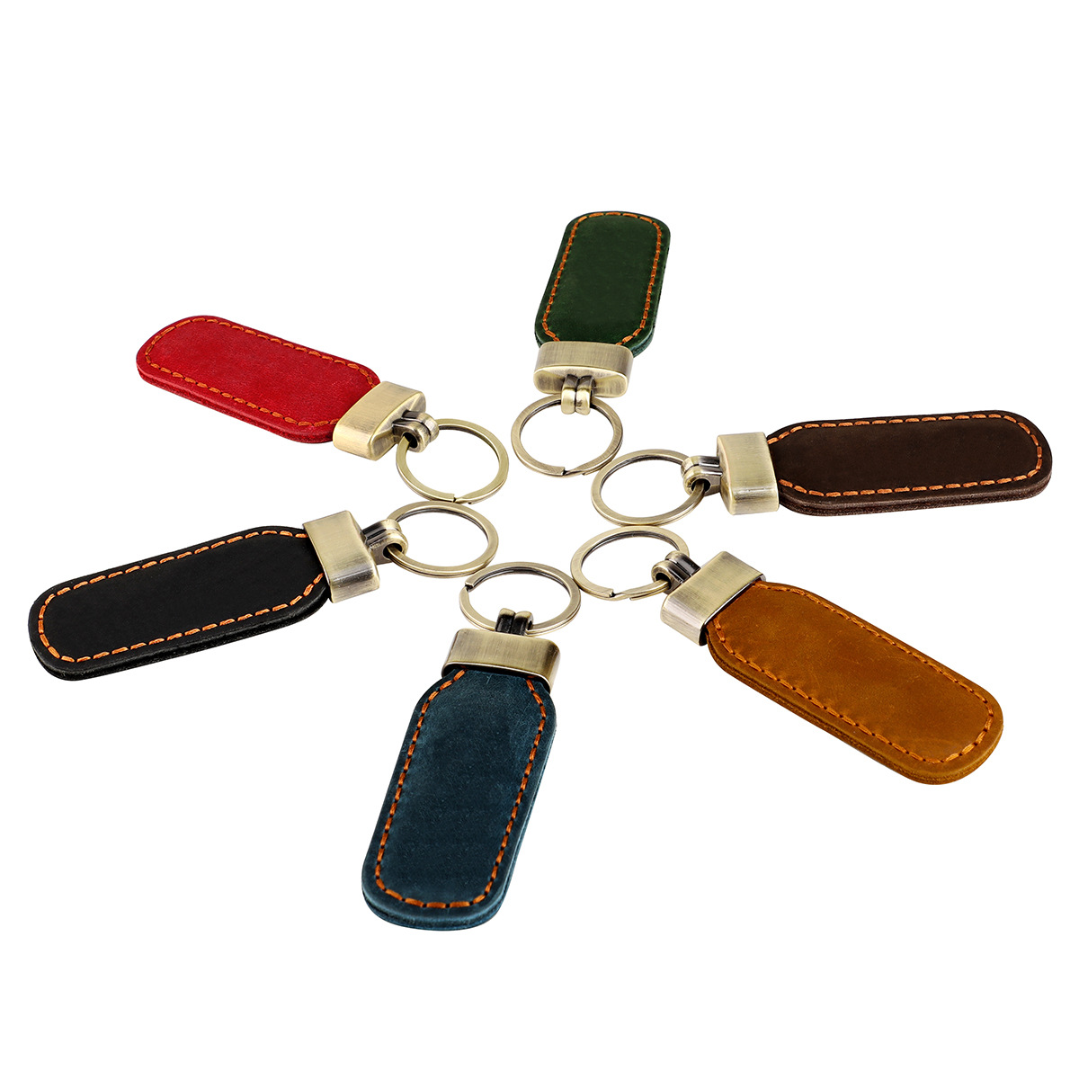 New Vintage Crazy Horse Leather Car Keychain Creative Handmade Car Keychain Men's and Women's Universal Hanging Gifts