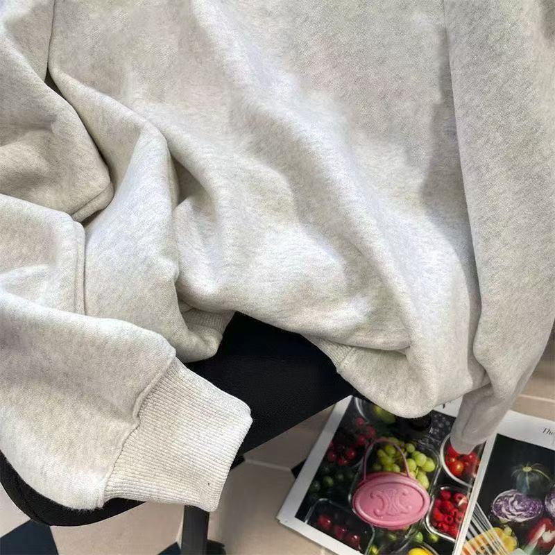 可爱印花圆领卫衣女校园风花灰色ins春秋薄款宽松上衣潮流|undefined