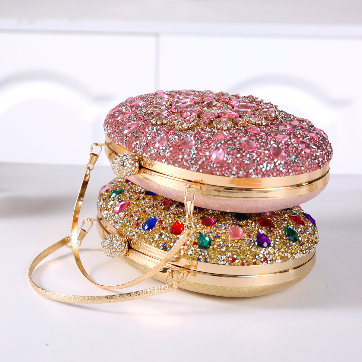 337g Weight Polyester Lining Material Lock clasp Closure Type Top Handle Strap Type Evening Bag Bags Type Party Occasion Pu Leather Material Printing Pattern All Seasons Season Women's Gender Diamond Design Elegant Style Oval Shape Small Size Pu Leather Printing Oval Evening Bags 33