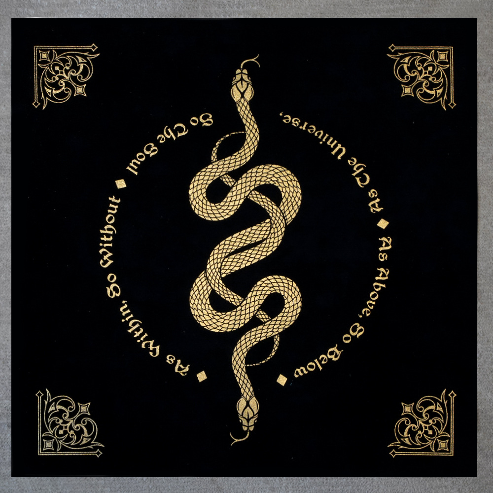 Double Snake Tarot Tablecloth Velvet Hot Stamping Thickened Tarot Mat Single-Sided Deerskin Velvet