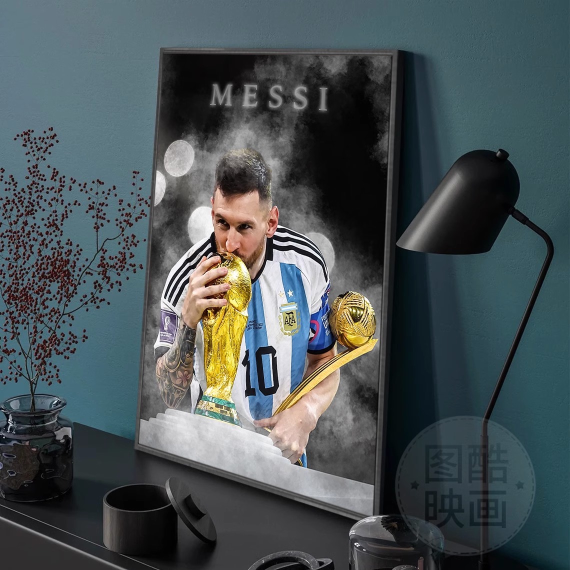 Massey cartel pintura decorativa sala de estar sofá de fondo de la pared de la barra de fútbol mural Argentina Copa del Mundo Campeonato pintura colgante