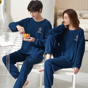 2025 New Couple Pajamas Spring and Autumn Style Women's Autumn Long-Sleeved Long Pants Set Simple Loose Men's Loungewear