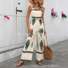 现货2025年跨境亚马逊速卖通波西米亚休闲度假短袖收腰女士连体裤