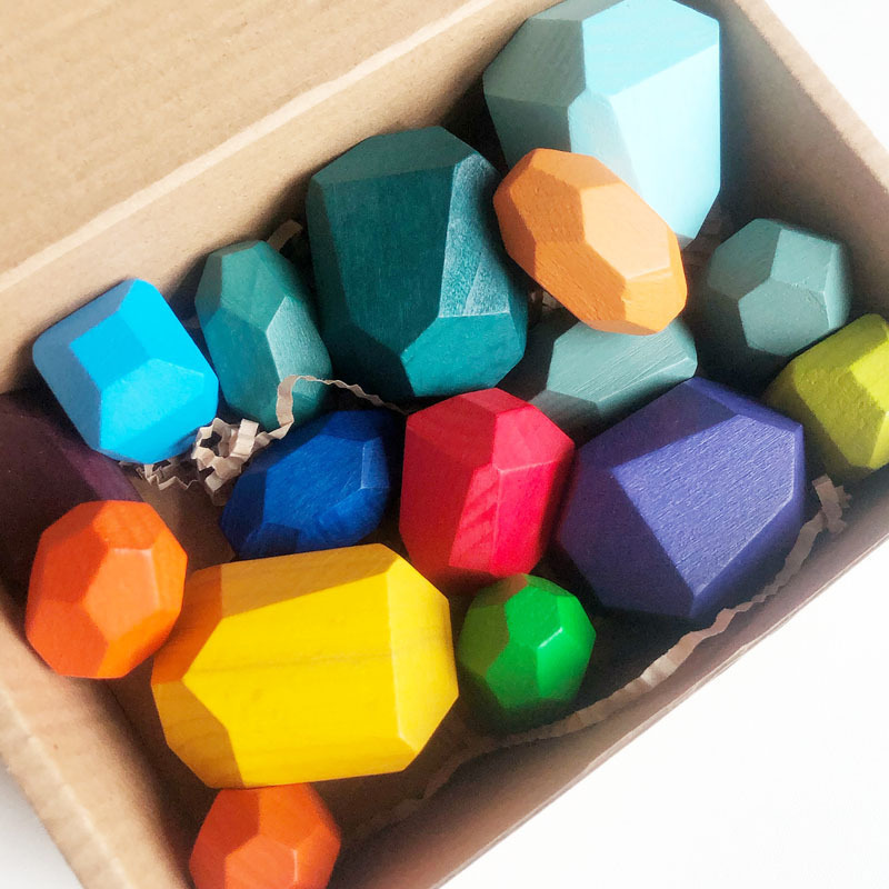 Piedra laminada de madera para niños piedra de color Montessori de madera equilibrio cognitivo laminado bloques de construcción juguetes de educación temprana