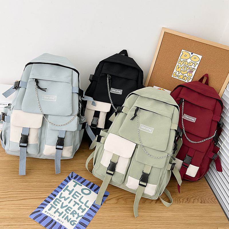 ins日系新款百搭书包女大学生日韩初高中生双肩包大容量简约背包