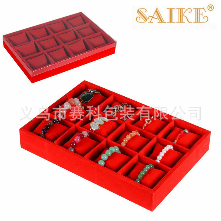 现货批发12格大红绒布手表盘手表托盘首饰收纳盘表盘手表展示托盘