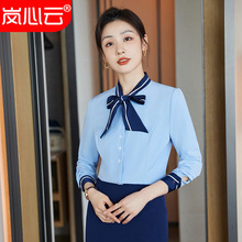 白色衬衣女长袖酒店前台空姐制服韩版美容师工作服蝴蝶结职业衬衣