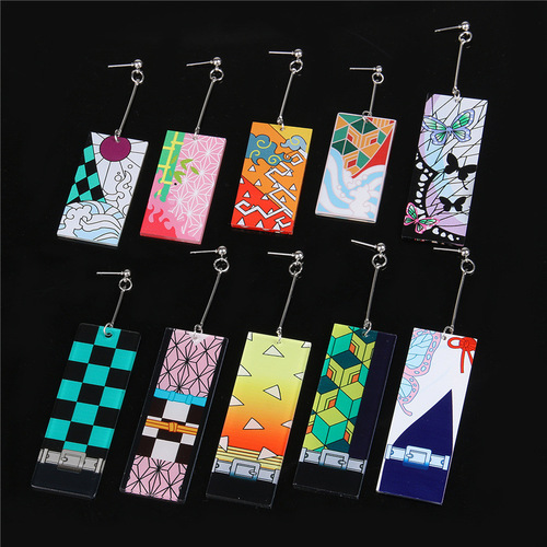 Animation peripheral Demon Slayer cos earrings cartoon Tanjiro butterfly ninja Nezuko nine-column acrylic ear hook