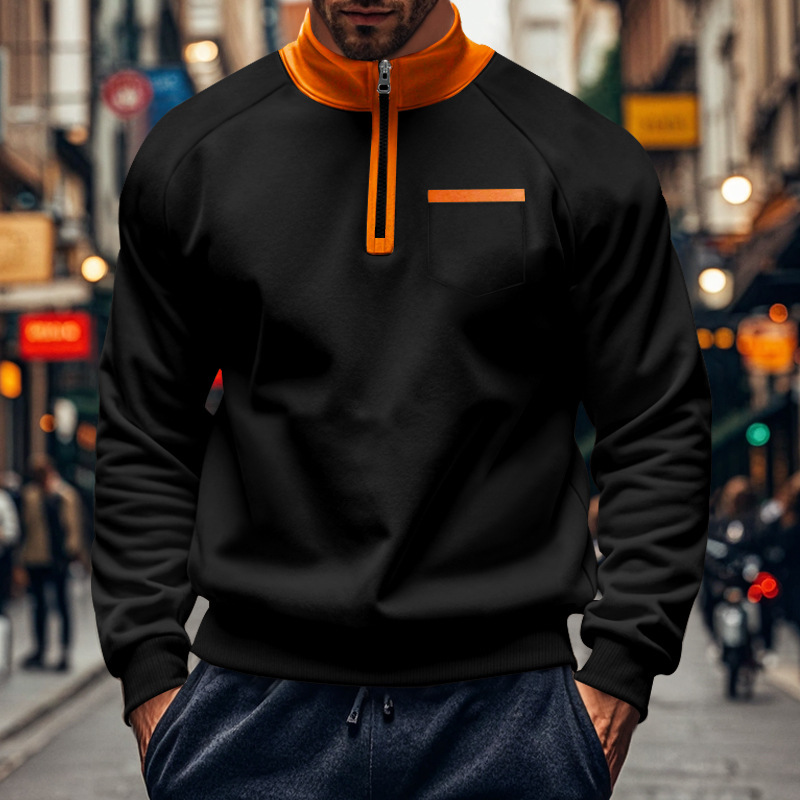 Men's Half Zip Sweatshirt With Stand Collar For Autumn And Winter_voghion.com