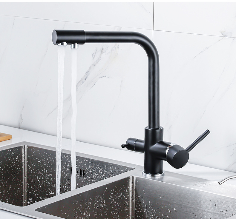 Three-in-one faucet, all-copper kitchen cold and hot dual-mode water purifier, direct drinking sink, washing basin, anti-splash gun, gray undefined