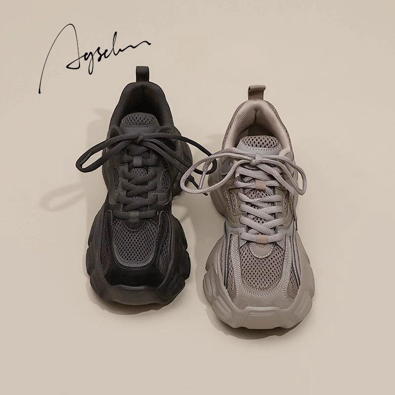 Женские кроссовки Augu Shiden на толстой подошве, новая осенняя модель 2025 года, уменьшают размер стопы, повседневные кроссовки на массивном каблуке, кроссовки для бега.